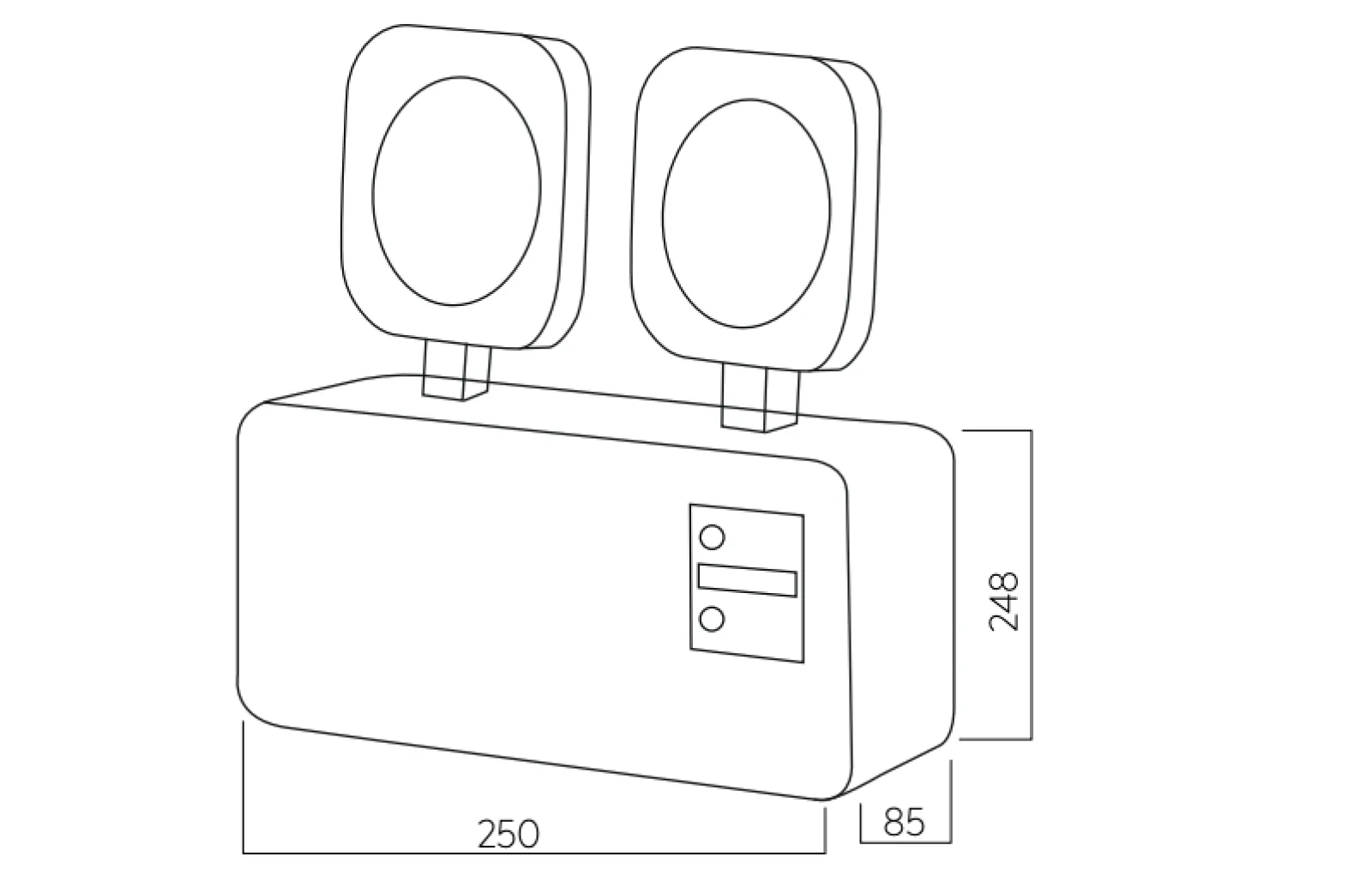 TWINLIGHT MIDI IP65 Acil Aydınlatma Armatürü teknik çizimi ve gövde ölçüleri